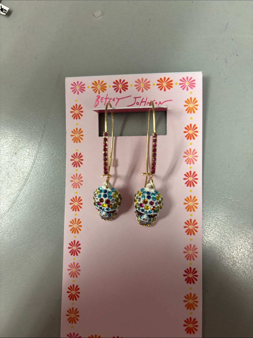 Betsey Johnson Multicolor Crystal Skull Drop Earrings - Gold-Tone